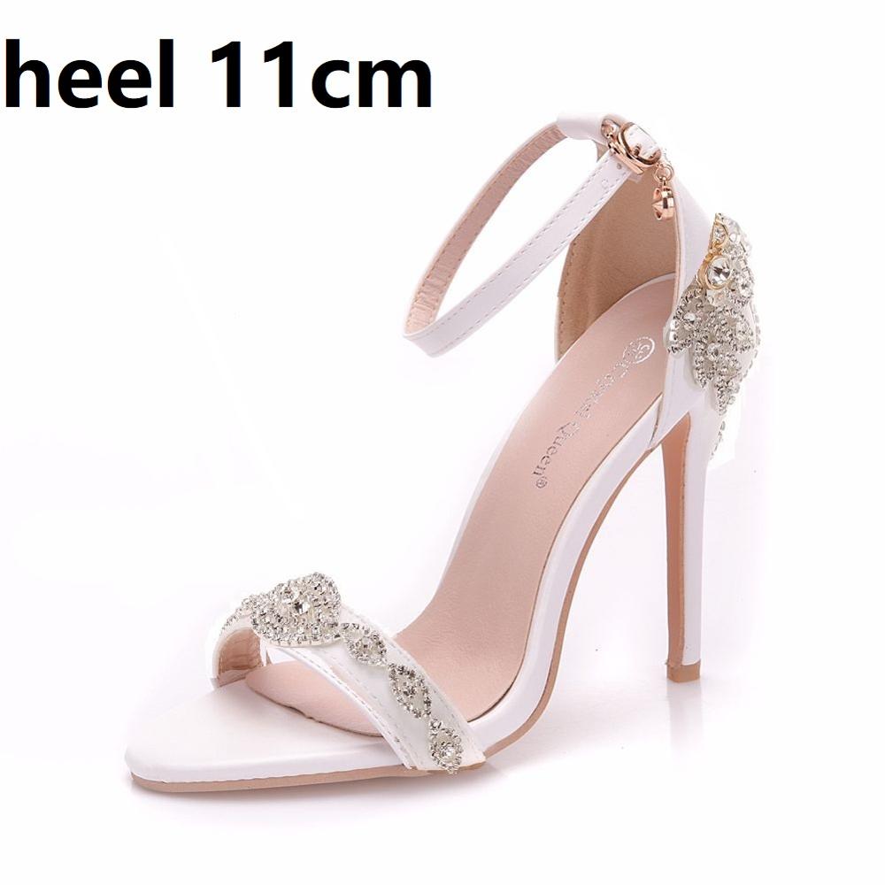 Crystal Queen Women Sandals Summer High Heels Peep Toes Buckle Strap Bridal Pumps Party Luxury Diamond Lady White Wedding Shoes