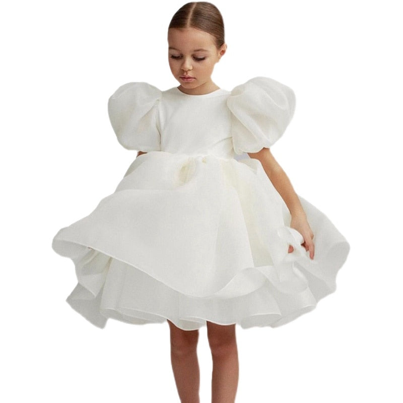 Baby Girl Flower Dress Kids Bridemaid Wedding Dresses For Children White Ball Gowns Girls Boutique Party Wear Elegant Frocks