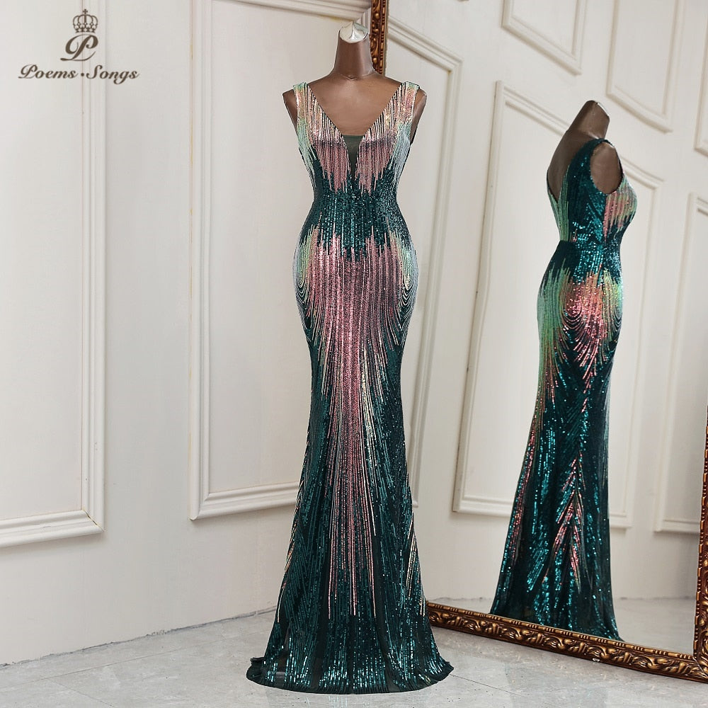 New Sexy deep V neck style mermaid evening dresses vestidos formales vestidos de fiesta robe de soiree de mariage