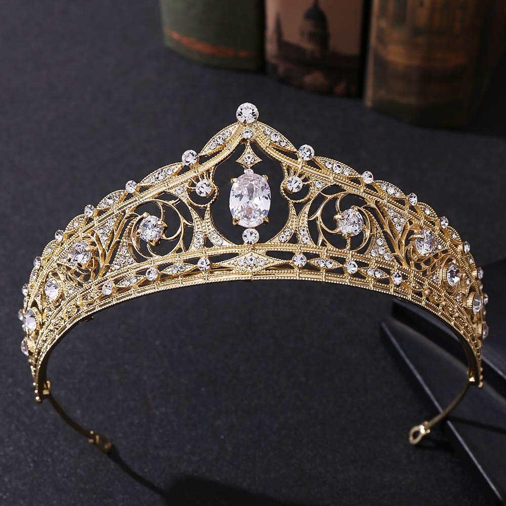 Baroque Luxury Geometric Rhinestone Bridal Tiaras Cubic Zirconia Crown Crystal Pageant Diadem Headband Wedding Hair Accessories