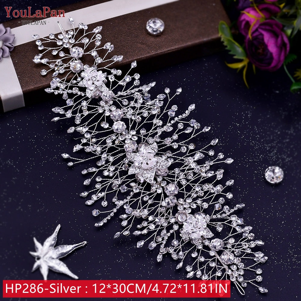 TOPQUEEN HP240 Golden Wedding Hair Jewelry Luxury Crystal Hair Ornaments Rhinestone Wedding Crown Woman Tiara Pageant Headband