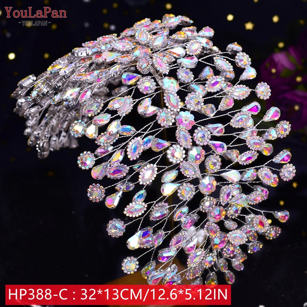 TOPQUEEN HP240 Golden Wedding Hair Jewelry Luxury Crystal Hair Ornaments Rhinestone Wedding Crown Woman Tiara Pageant Headband