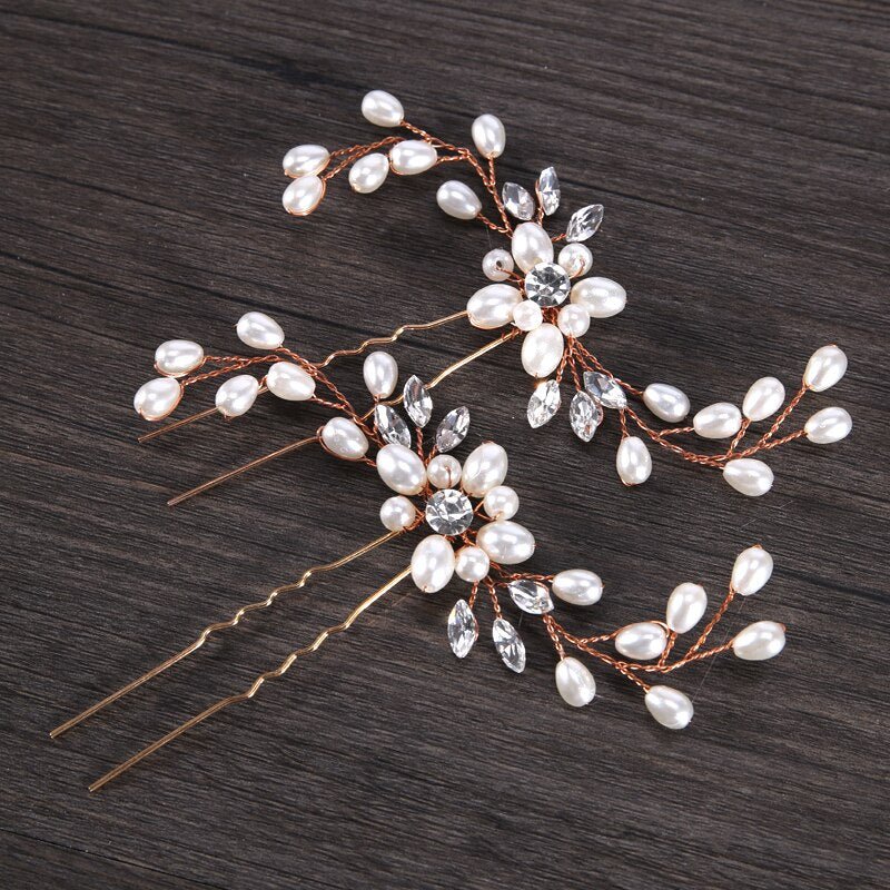 AiliBride 2 pcs Wedding Pearl Hair pins Hair Accessories Women Bridal Headpiece Handmade Hair Jewelry