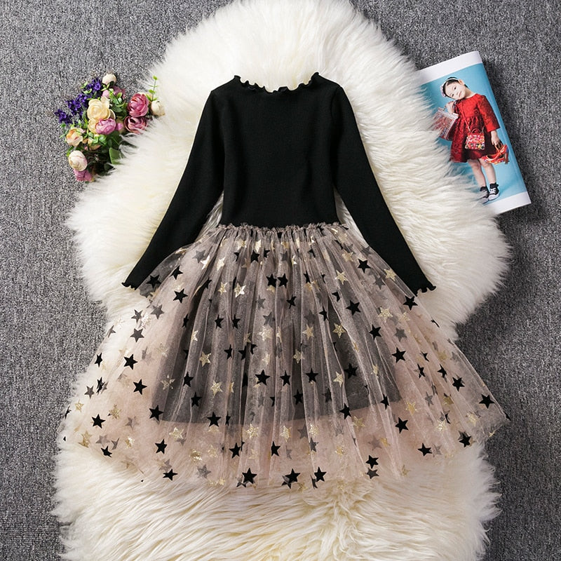 Flower Princess Dress For Girls Winter Long Sleeve Princess Party Tutu Christmas Costume Kids Children 2-7 Year Casual Clothes