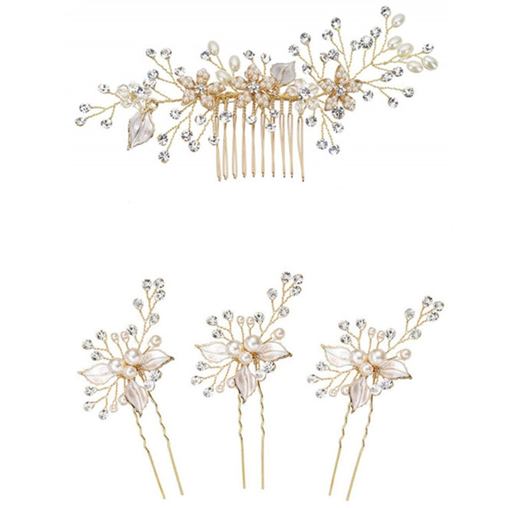 1pc Bridal Hairpins Wedding Pearl Flower Crystal Bridesmaid Hair Pins metal gift women girl Hairdressing Hair Accessories