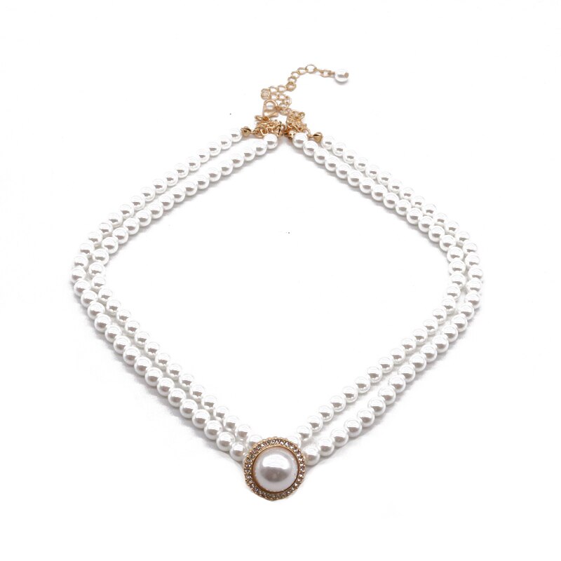 Retro Elegant Necklace Glass Pearls Double Choker Rhinestone Glitter Wedding Party Decoration Wholesale