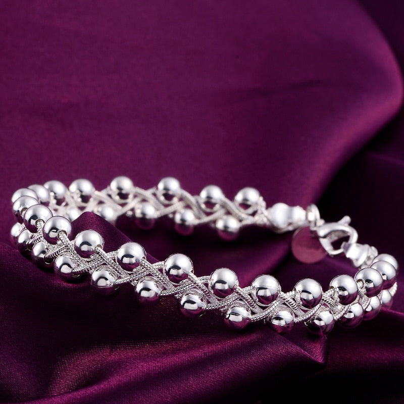 925 Silver Weave Beads Chain Bracelet For Women Wedding Fashion Jewelry Gifts