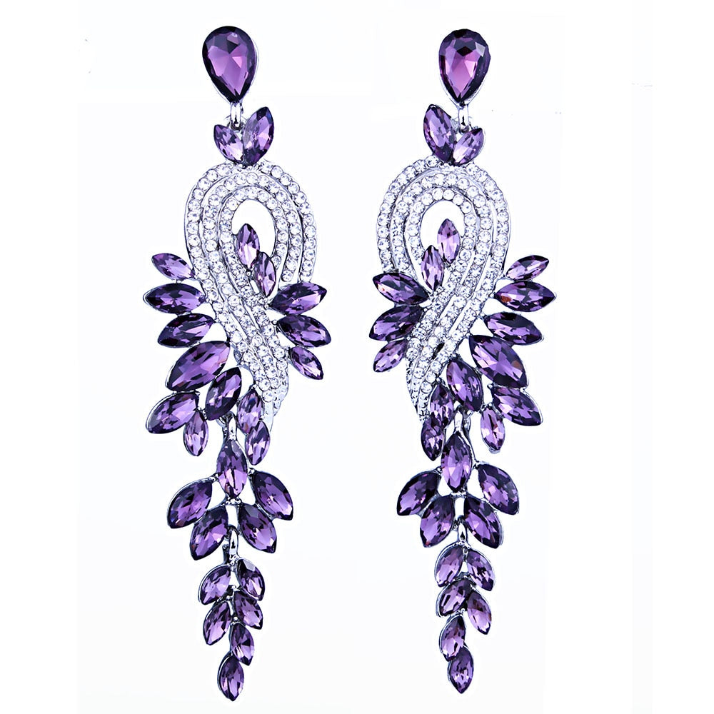 Bridal jewellery Luxury crystal leaf large earrings long drop earrings for women wedding party jewelry accessory