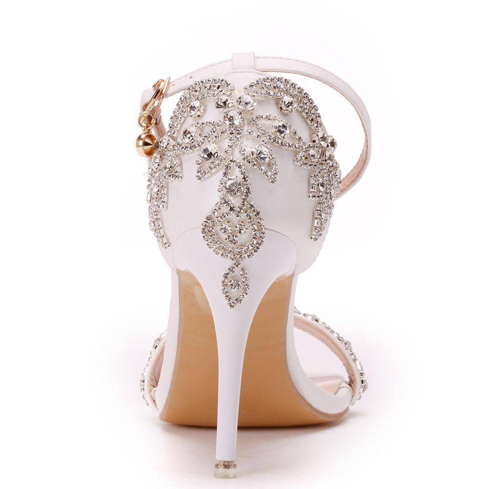 Crystal Queen Women Sandals Summer High Heels Peep Toes Buckle Strap Bridal Pumps Party Luxury Diamond Lady White Wedding Shoes