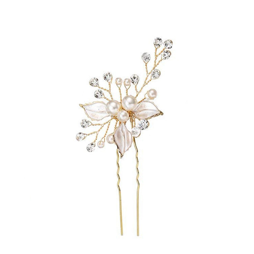 1pc Bridal Hairpins Wedding Pearl Flower Crystal Bridesmaid Hair Pins metal gift women girl Hairdressing Hair Accessories