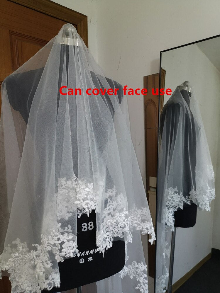 2023 Real Photos White/Ivory Wedding Veil 3m Long Comb Lace Mantilla Cathedral Bridal Veils Wedding Accessories Veu De Noiva