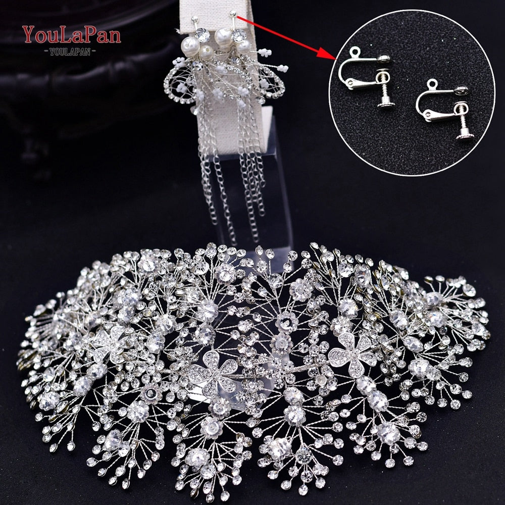 TOPQUEEN HP240 Golden Wedding Hair Jewelry Luxury Crystal Hair Ornaments Rhinestone Wedding Crown Woman Tiara Pageant Headband