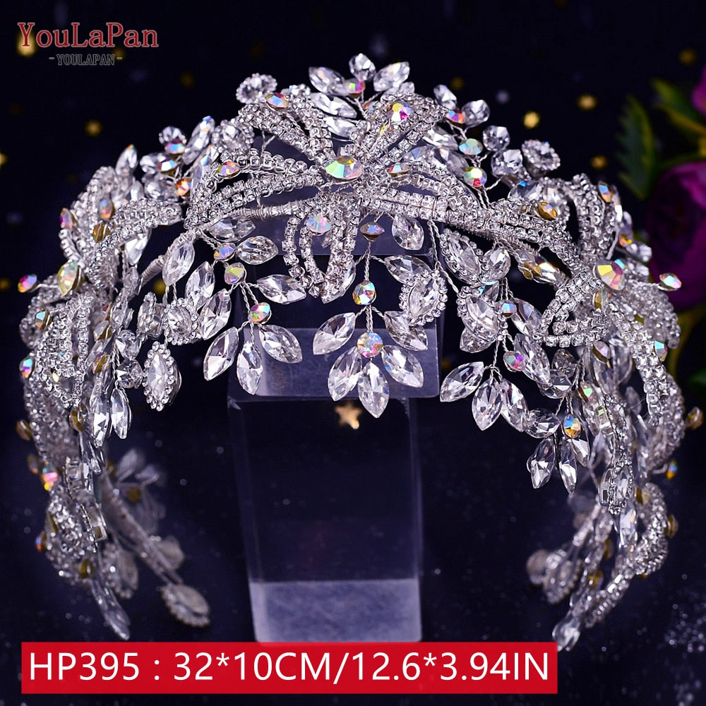 TOPQUEEN HP240 Golden Wedding Hair Jewelry Luxury Crystal Hair Ornaments Rhinestone Wedding Crown Woman Tiara Pageant Headband