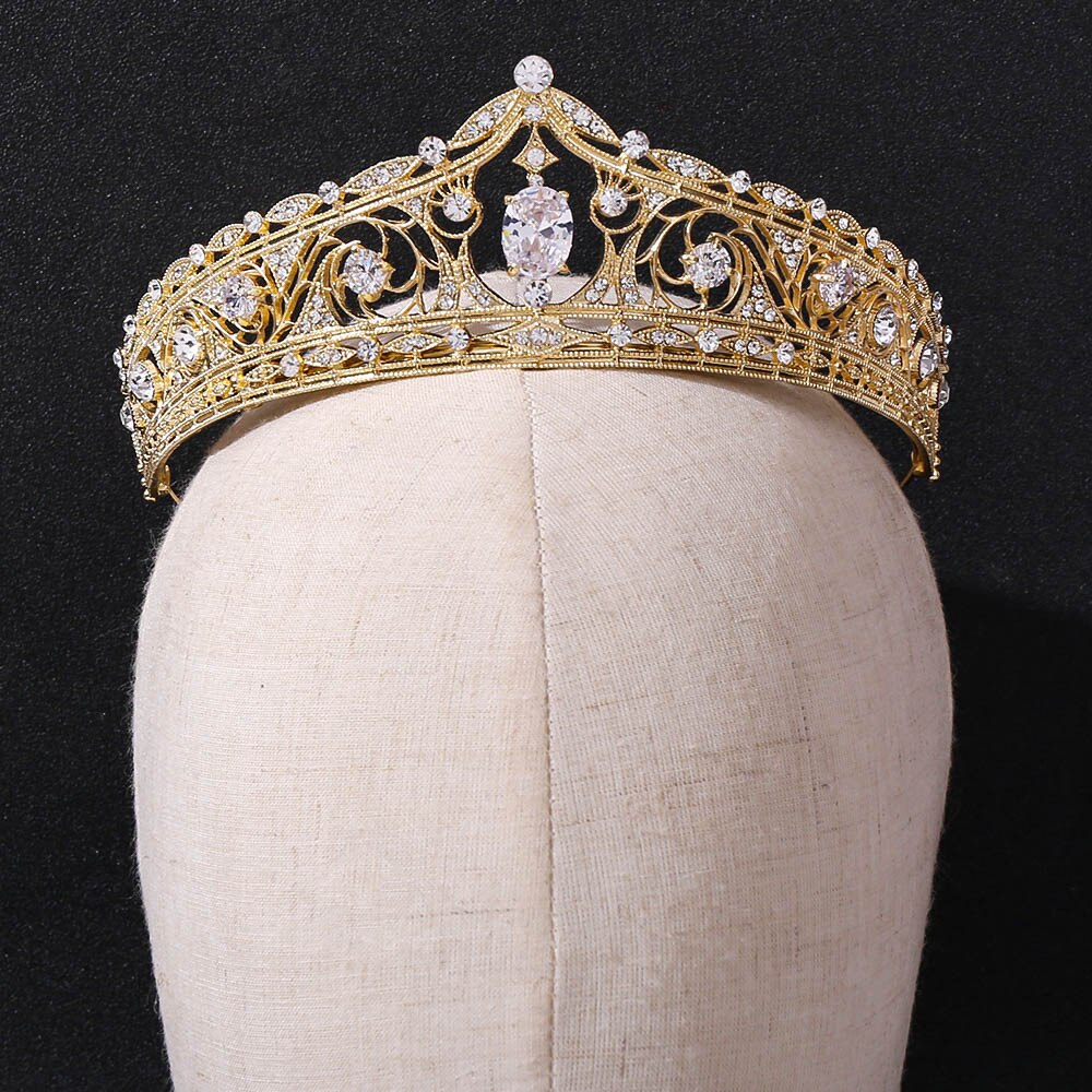 Baroque Luxury Geometric Rhinestone Bridal Tiaras Cubic Zirconia Crown Crystal Pageant Diadem Headband Wedding Hair Accessories