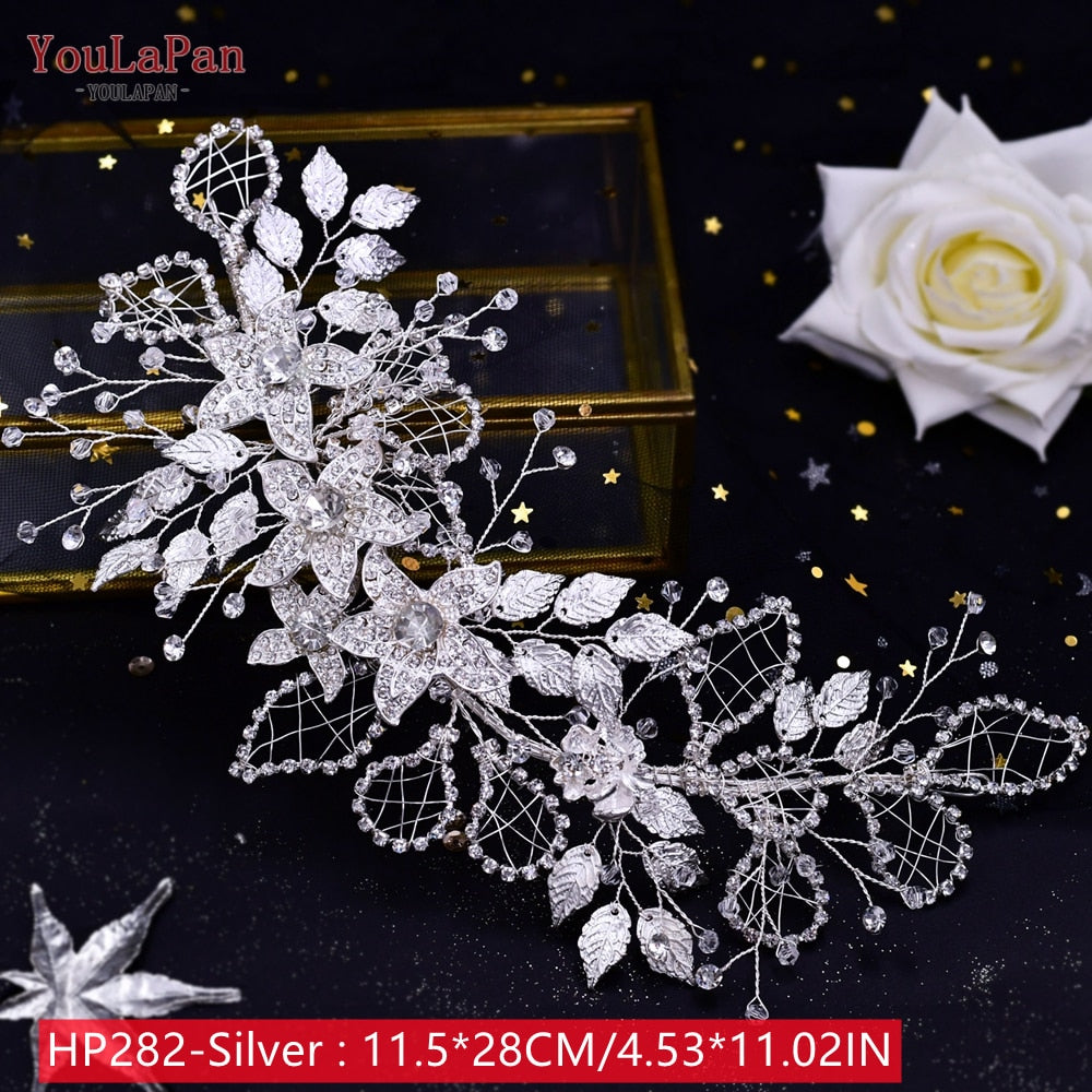 TOPQUEEN HP240 Golden Wedding Hair Jewelry Luxury Crystal Hair Ornaments Rhinestone Wedding Crown Woman Tiara Pageant Headband