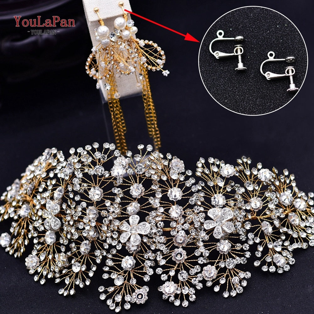 TOPQUEEN HP240 Golden Wedding Hair Jewelry Luxury Crystal Hair Ornaments Rhinestone Wedding Crown Woman Tiara Pageant Headband