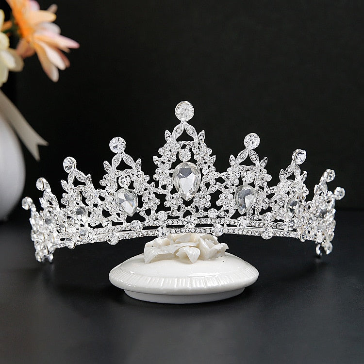 Baroque Luxury Rhinestone Beads Bridal Crown Tiaras Silver Color Crystal Diadem Tiaras Bride Headbands Wedding Hair Accessories