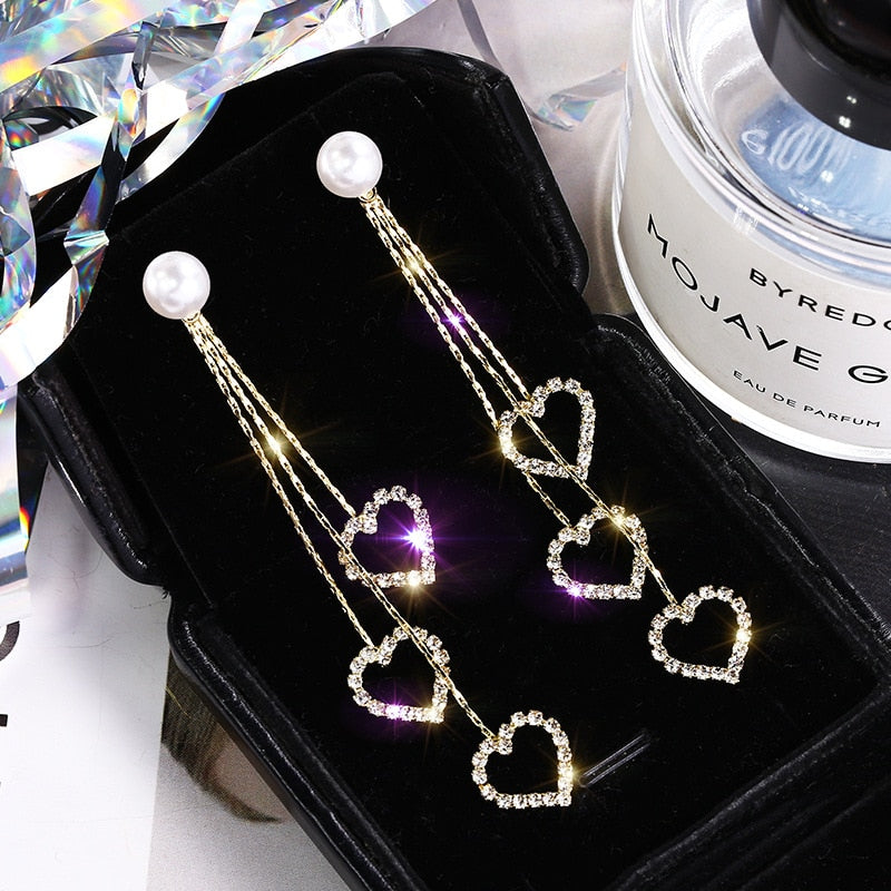 2022 Korean Earings Crystal Pearl Tassel Earrings Geometric Pendant Bride Wedding Jewelry Gift Earrings For Women