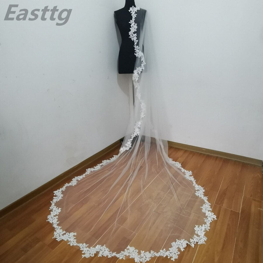 2023 Real Photos White/Ivory Wedding Veil 3m Long Comb Lace Mantilla Cathedral Bridal Veils Wedding Accessories Veu De Noiva