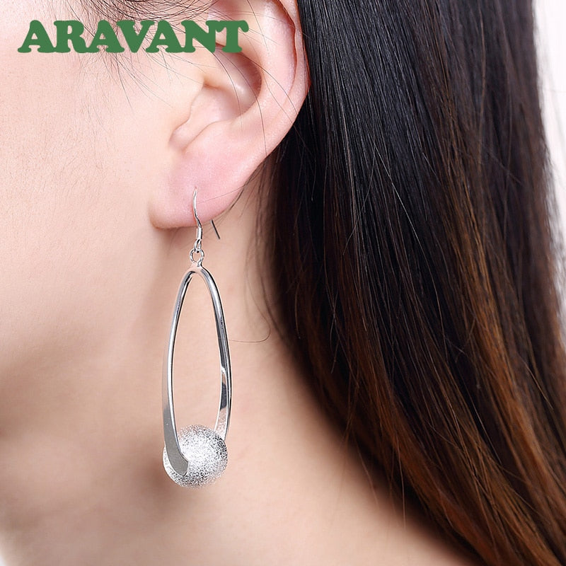 925 Silver Scrub Bead Earring For Women Wedding Fashion Jewelry