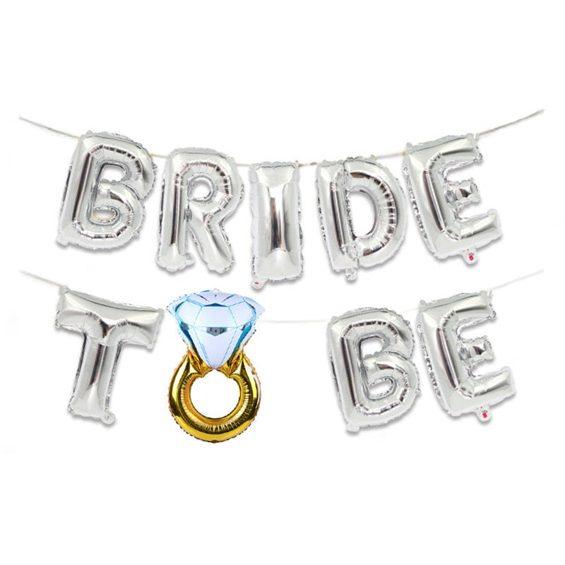 Wedding Bridal Shower 16inch Gold Silver Bride To Be Letter Foil Balloons Diamond Ring Balloon for Hen Party Favors Decoration,B