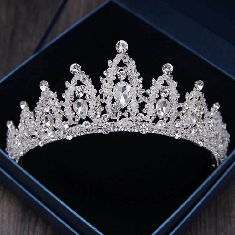 Baroque Luxury Rhinestone Beads Bridal Crown Tiaras Silver Color Crystal Diadem Tiaras Bride Headbands Wedding Hair Accessories