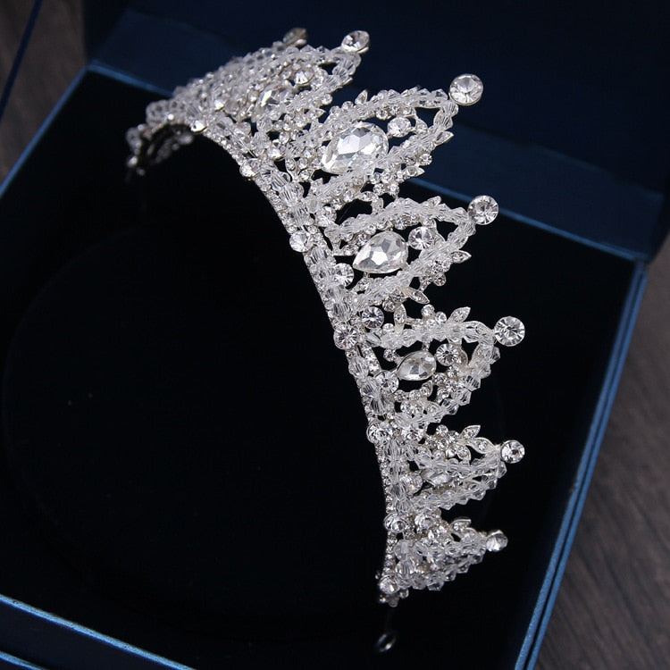 Baroque Luxury Rhinestone Beads Bridal Crown Tiaras Silver Color Crystal Diadem Tiaras Bride Headbands Wedding Hair Accessories