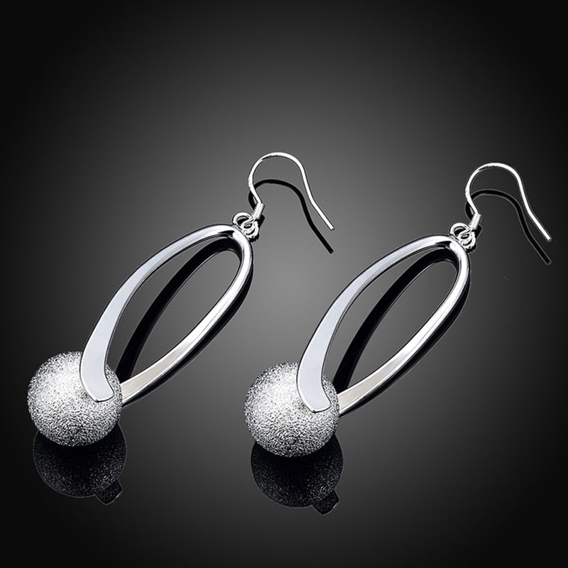 925 Silver Scrub Bead Earring For Women Wedding Fashion Jewelry