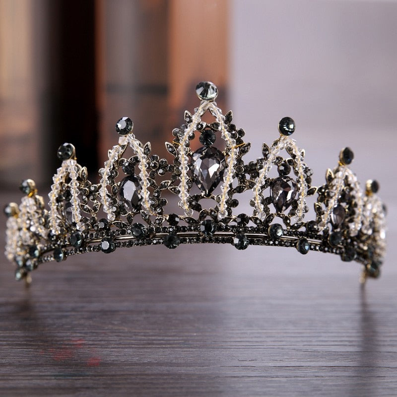 Baroque Luxury Rhinestone Beads Bridal Crown Tiaras Silver Color Crystal Diadem Tiaras Bride Headbands Wedding Hair Accessories