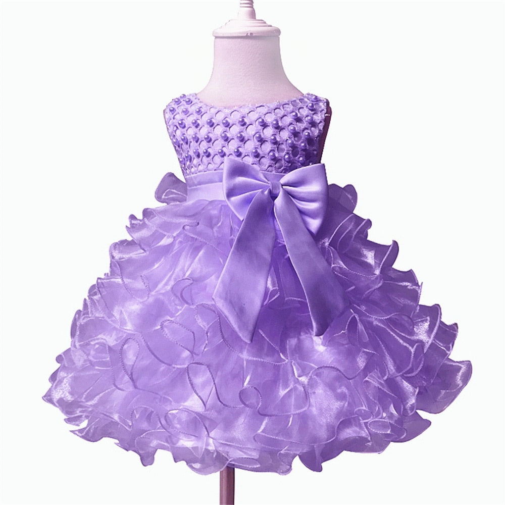 Tutu Beading Flower Baby Girl Dress For Wedding Party Sleeveless Infant Baby Dresses For 1st Birthday Toddler Baptism Clothes