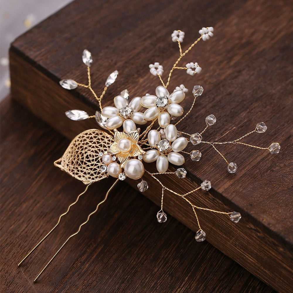 1pc Bridal Hairpins Wedding Pearl Flower Crystal Bridesmaid Hair Pins metal gift women girl Hairdressing Hair Accessories