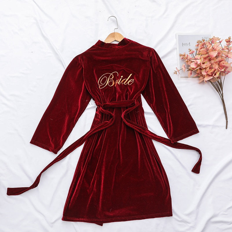 Women Sexy Bride Wedding Robe Sleepwear Velvet Intimate Lingerie Home Clothes Soft Embroidery Nightgown Nightwear Kimono Gown