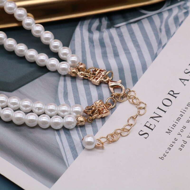 Retro Elegant Necklace Glass Pearls Double Choker Rhinestone Glitter Wedding Party Decoration Wholesale