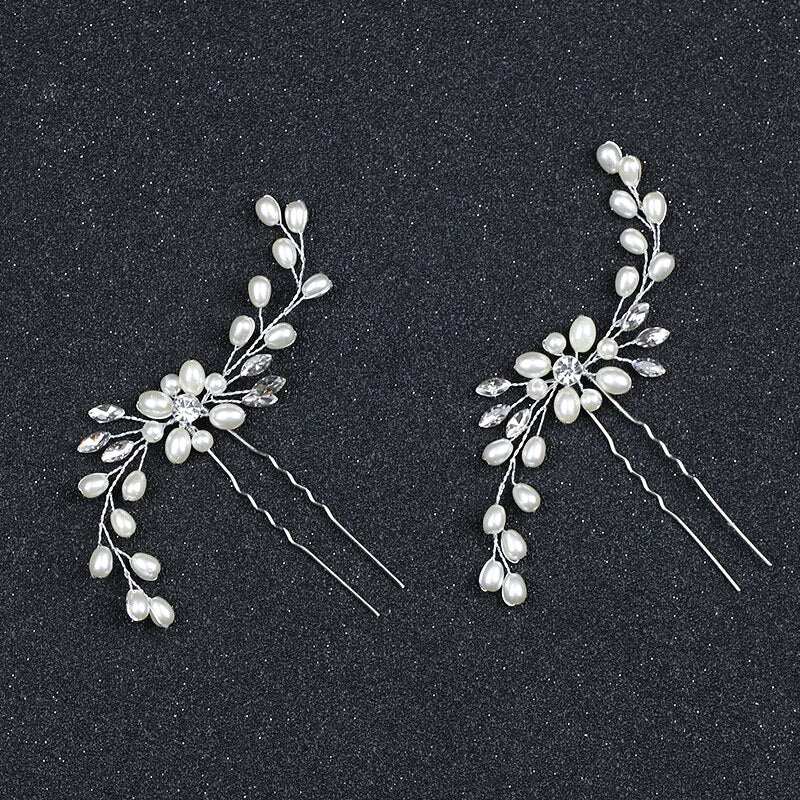 AiliBride 2 pcs Wedding Pearl Hair pins Hair Accessories Women Bridal Headpiece Handmade Hair Jewelry