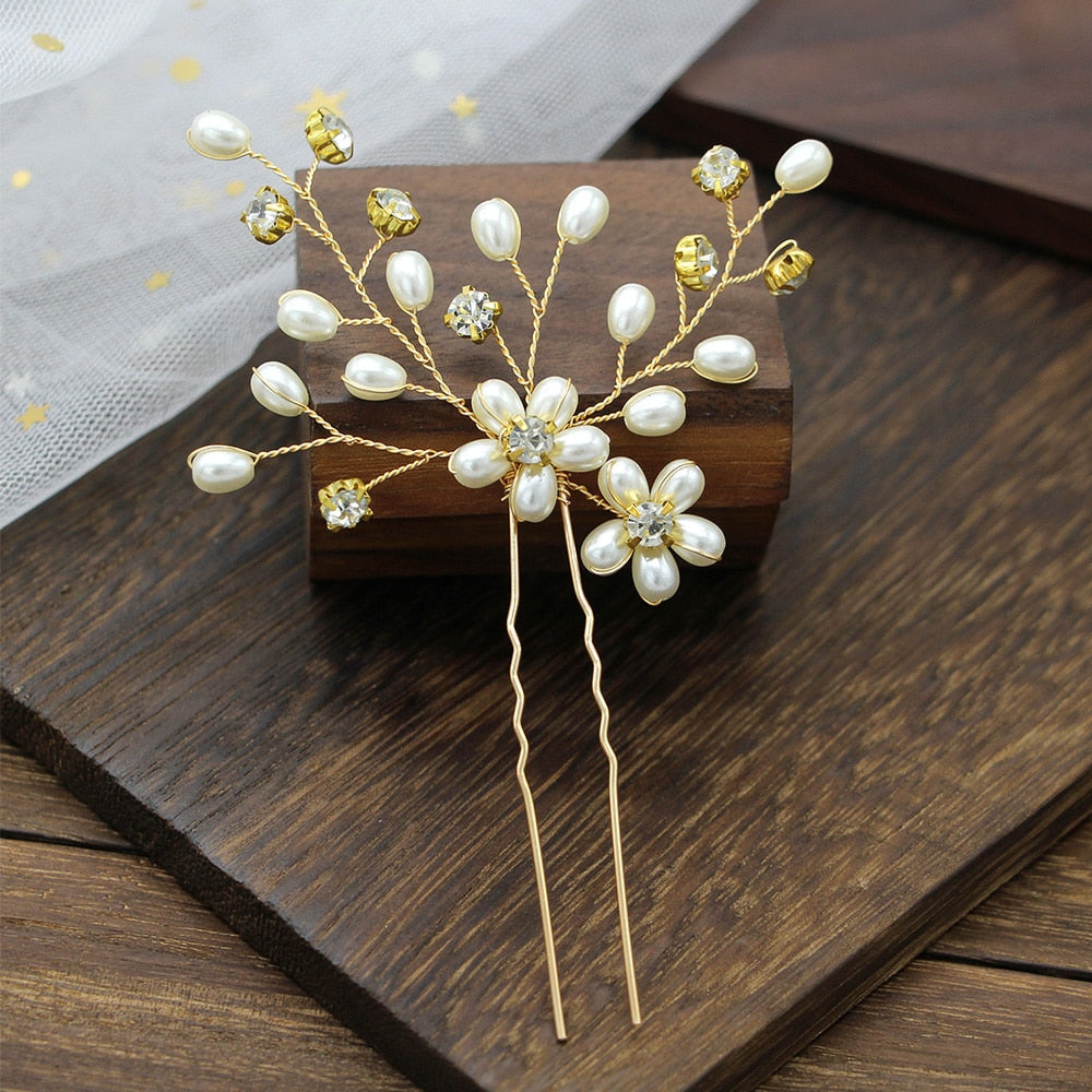 1pc Bridal Hairpins Wedding Pearl Flower Crystal Bridesmaid Hair Pins metal gift women girl Hairdressing Hair Accessories