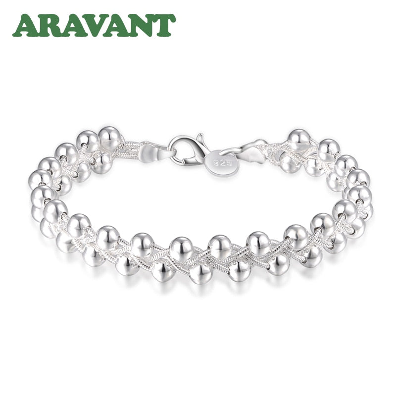 925 Silver Weave Beads Chain Bracelet For Women Wedding Fashion Jewelry Gifts