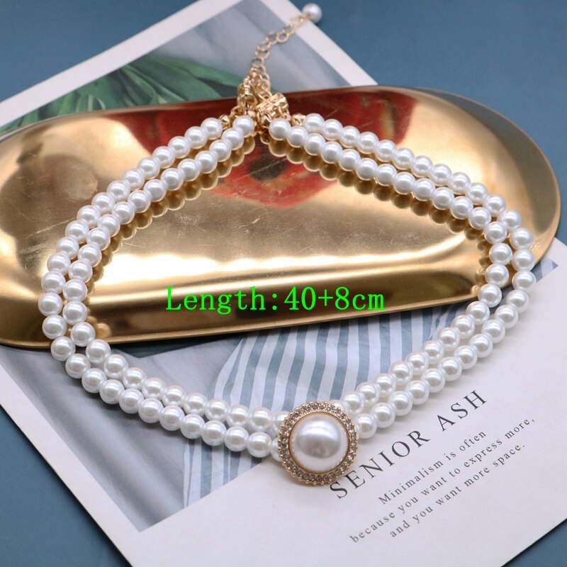 Retro Elegant Necklace Glass Pearls Double Choker Rhinestone Glitter Wedding Party Decoration Wholesale