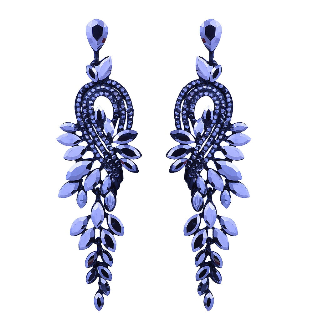 Bridal jewellery Luxury crystal leaf large earrings long drop earrings for women wedding party jewelry accessory