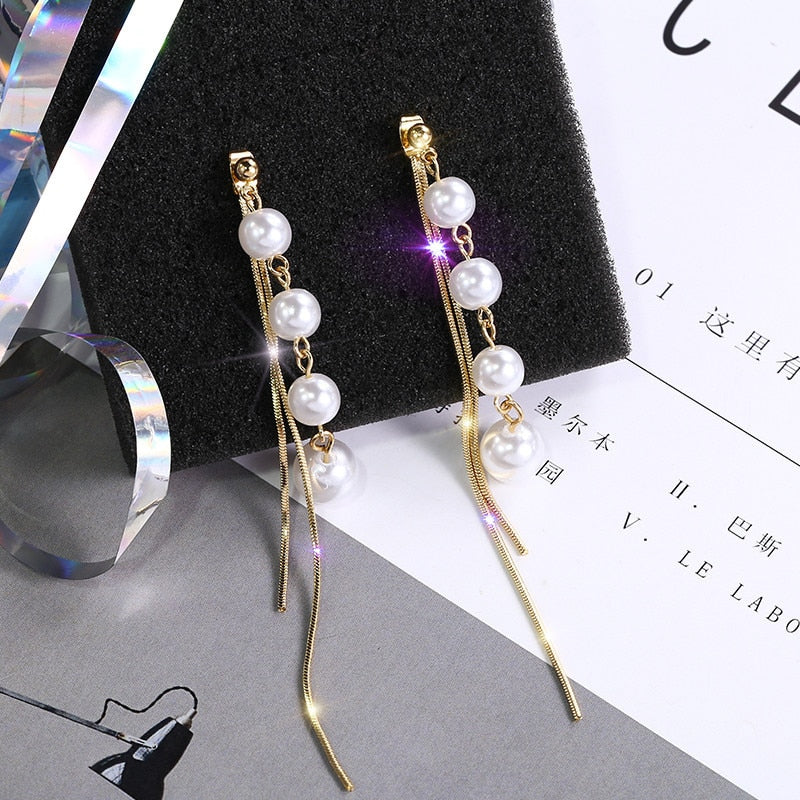 2022 Korean Earings Crystal Pearl Tassel Earrings Geometric Pendant Bride Wedding Jewelry Gift Earrings For Women