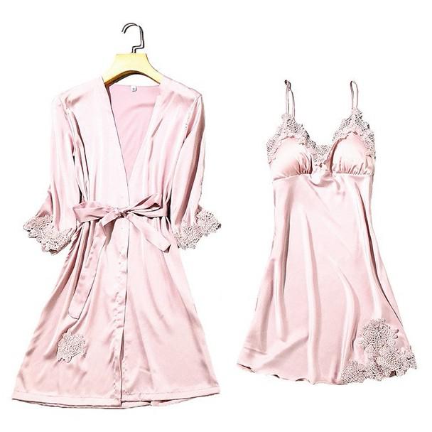 Kimono Robe Gown Satin Women Sleepwear Pour Femme Lace Trim Intimate Lingerie Comfy Loungewear V-Neck Summer Bathrobe Suit