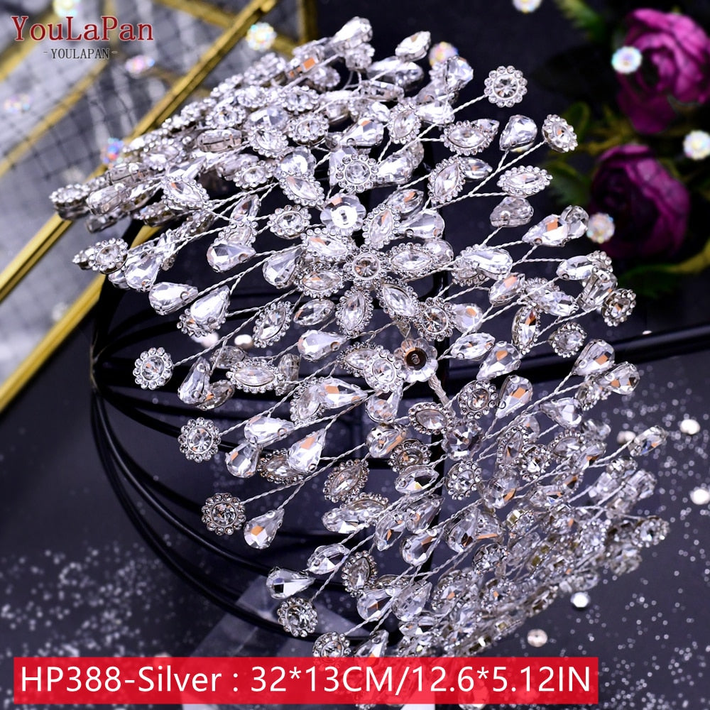 TOPQUEEN HP240 Golden Wedding Hair Jewelry Luxury Crystal Hair Ornaments Rhinestone Wedding Crown Woman Tiara Pageant Headband