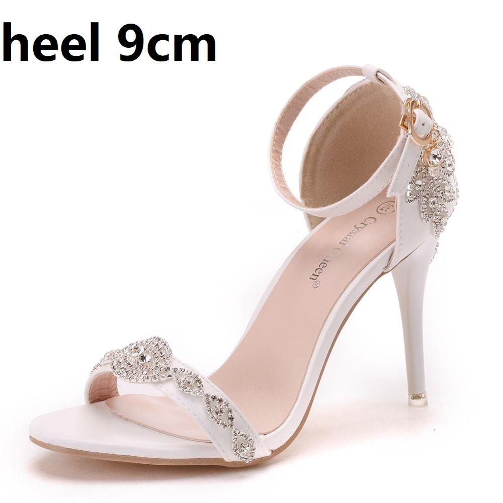 Crystal Queen Women Sandals Summer High Heels Peep Toes Buckle Strap Bridal Pumps Party Luxury Diamond Lady White Wedding Shoes