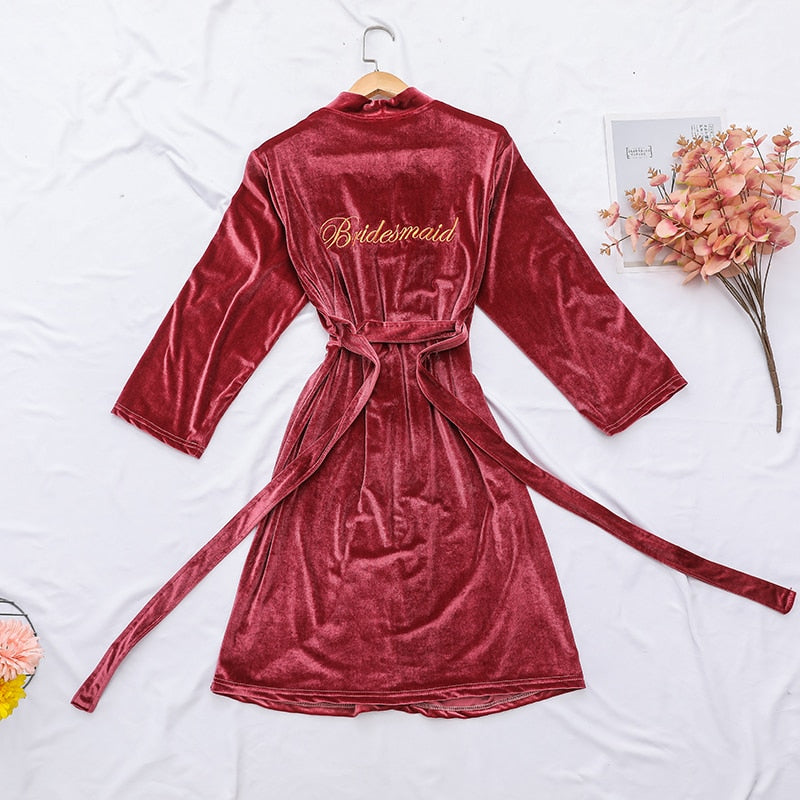 Women Sexy Bride Wedding Robe Sleepwear Velvet Intimate Lingerie Home Clothes Soft Embroidery Nightgown Nightwear Kimono Gown