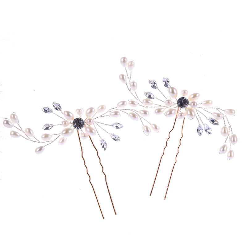 AiliBride 2 pcs Wedding Pearl Hair pins Hair Accessories Women Bridal Headpiece Handmade Hair Jewelry