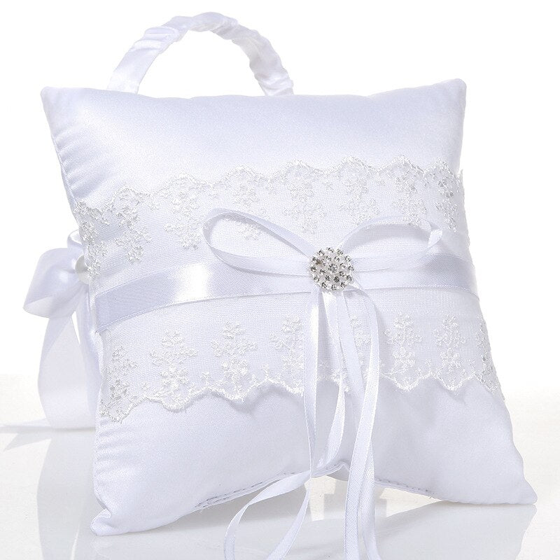 19/15/14cm Ivory White Wedding Pillow Ring Holder Ring Bearer Cushion Pillow for Wedding Ceremony Party Flower Girls Basket