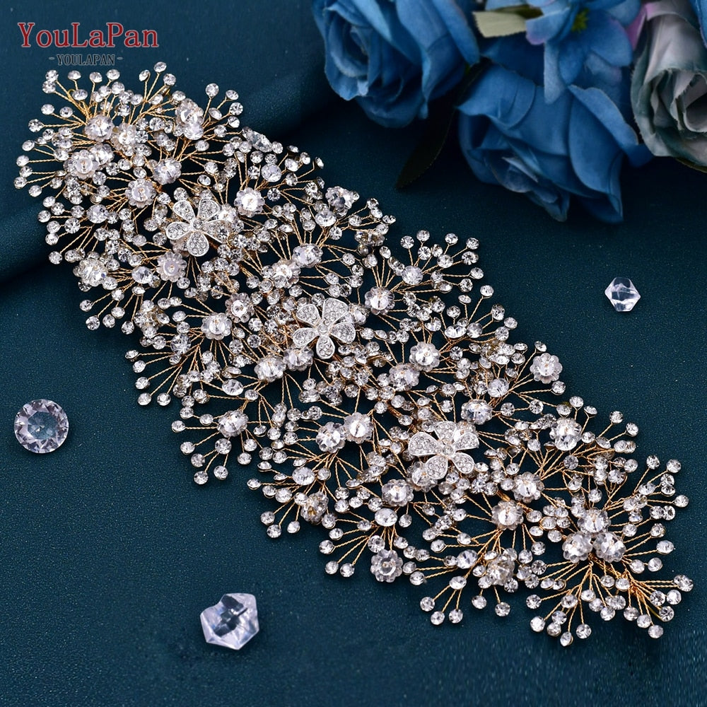 TOPQUEEN HP240 Golden Wedding Hair Jewelry Luxury Crystal Hair Ornaments Rhinestone Wedding Crown Woman Tiara Pageant Headband