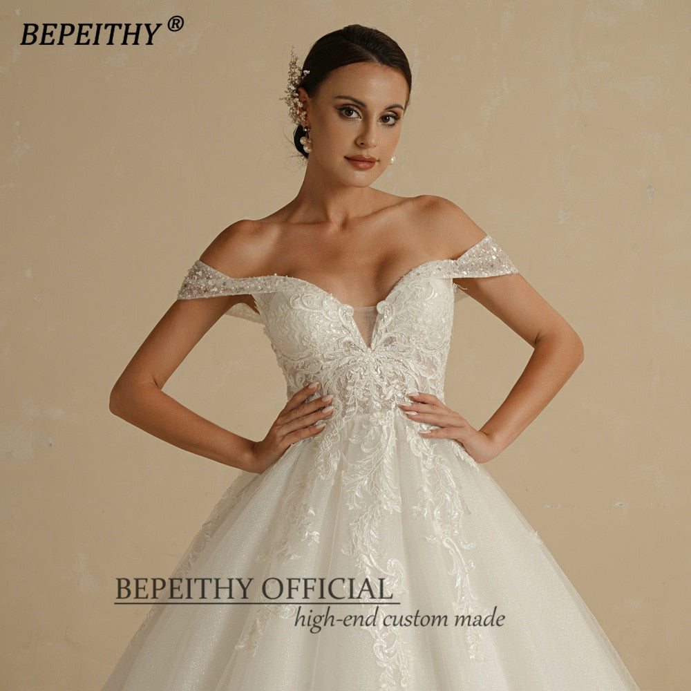 BEPEITHY Princess Sweetheart Wedding Dress For Women Ivory Glitter Skirt Sleeveless Court Train Vintage Bride Bridal Ball Gown