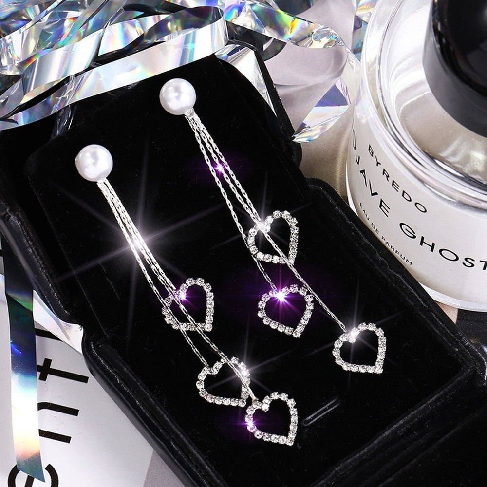 2022 Korean Earings Crystal Pearl Tassel Earrings Geometric Pendant Bride Wedding Jewelry Gift Earrings For Women