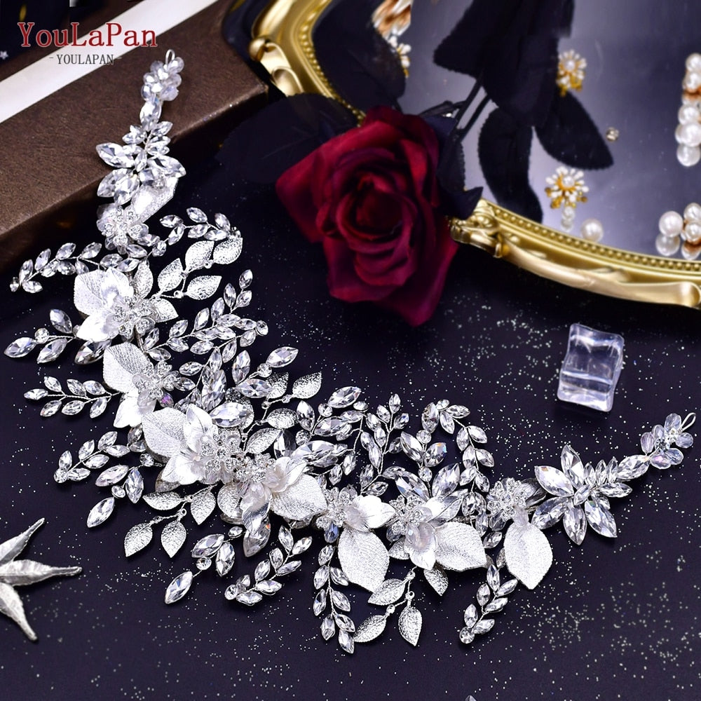 TOPQUEEN HP240 Golden Wedding Hair Jewelry Luxury Crystal Hair Ornaments Rhinestone Wedding Crown Woman Tiara Pageant Headband