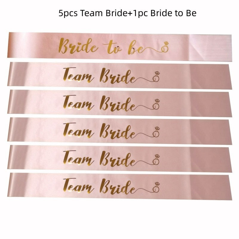 1Set Rose Gold Team Bride To Be Satin Sash for Bachelorette Party Decoration Girl Hen Party Wedding Bridal Shower Decor Supplies